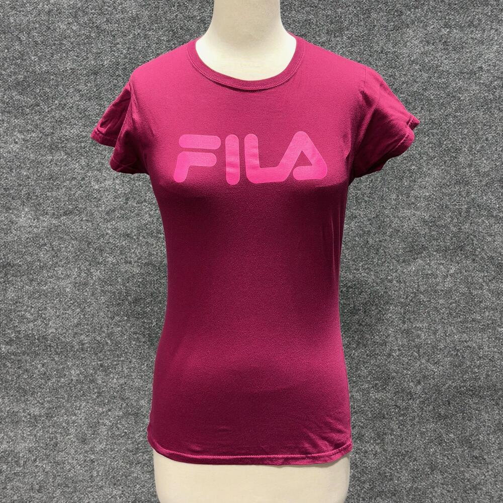 FILA Shirt Womens Small Pink Logo Crew Neck Short Sleeve Cotton Tee Top